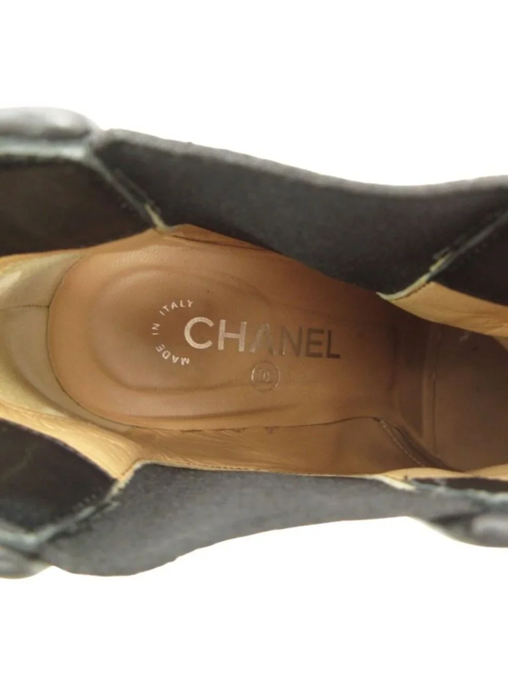 Chanel Boots Booties Short Wedge Sole Quilted Cap Toe Side Gore Leather Shoes
